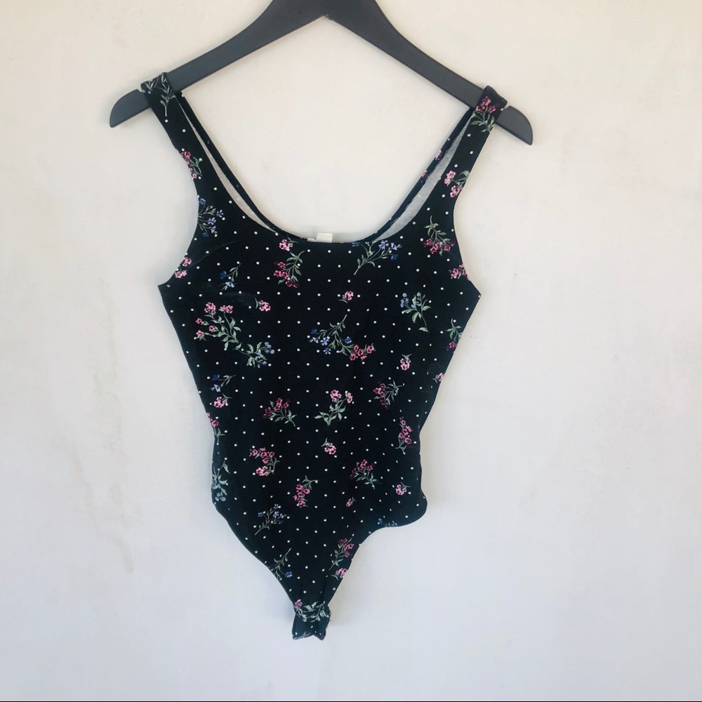 GARAGE black floral white polka dot bodysuit